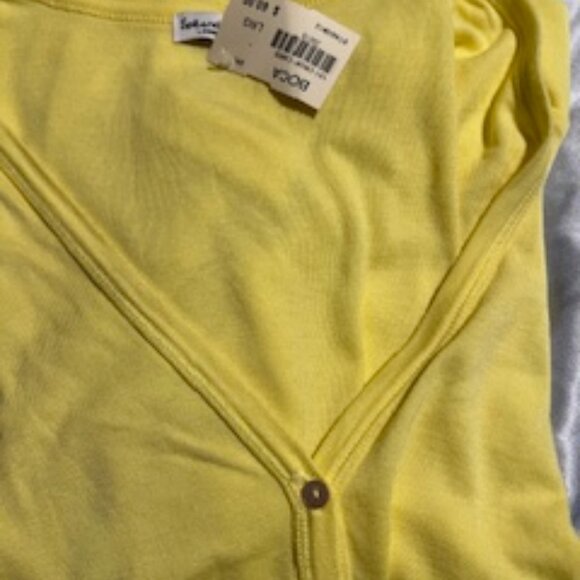 NWT Splendid Yellow V-Neck Cardigan 3/4 sleeve Size Large - Picture 7 of 7